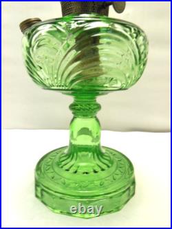Vtg 1939 Aladdin Green Uranium Glass Bell Stem Washington Drape Oil Lamp B Burnr