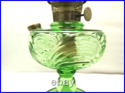 Vtg 1939 Aladdin Green Uranium Glass Bell Stem Washington Drape Oil Lamp B Burnr