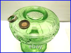 Vtg 1939 Aladdin Green Uranium Glass Bell Stem Washington Drape Oil Lamp B Burnr