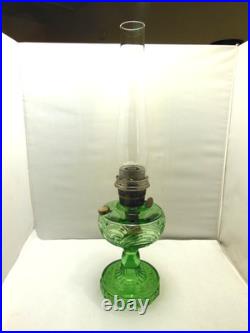 Vtg 1939 Aladdin Green Uranium Glass Bell Stem Washington Drape Oil Lamp B Burnr