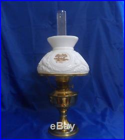 Vtg ALADDIN Model #23 Brass Column Table Oil Lamp With Chimney & Shade