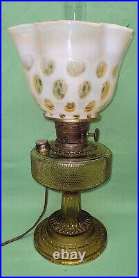 Vtg Aladdin Amber Colonial Hobnail Elect Oil Lamp Honeysuckle Coin Dot Shade