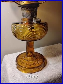 Vtg Aladdin Amber Oil Lamp Washington Drape Quilted Shade 1941 All Orig FINEST