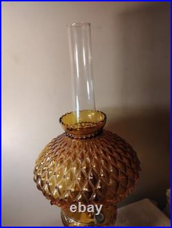 Vtg Aladdin Amber Oil Lamp Washington Drape Quilted Shade 1941 All Orig FINEST
