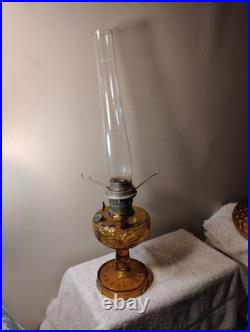 Vtg Aladdin Amber Oil Lamp Washington Drape Quilted Shade 1941 All Orig FINEST