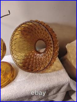 Vtg Aladdin Amber Oil Lamp Washington Drape Quilted Shade 1941 All Orig FINEST