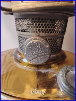 Vtg Aladdin Amber Oil Lamp Washington Drape Quilted Shade 1941 All Orig FINEST
