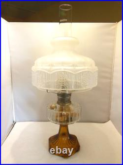 Vtg Aladdin Clear Over Gorgeous Amber Corinthian Oil Lamp Chimney Shade C Burner