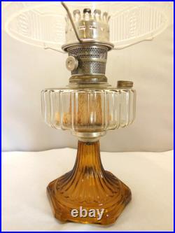 Vtg Aladdin Clear Over Gorgeous Amber Corinthian Oil Lamp Chimney Shade C Burner