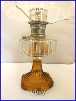 Vtg Aladdin Clear Over Gorgeous Amber Corinthian Oil Lamp Chimney Shade C Burner