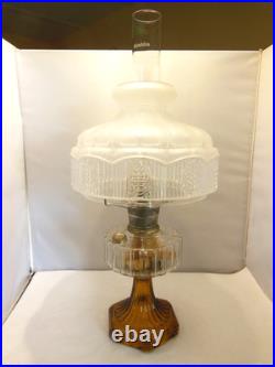 Vtg Aladdin Clear Over Gorgeous Amber Corinthian Oil Lamp Chimney Shade C Burner