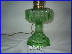 Vtg Aladdin Corinthian Green Glass Kerosene/Oil Lamp Hand Painted Shade/Electric