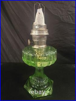 Vtg Aladdin Green Glass Bell Stem Oil Lamp (uranium)
