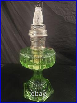 Vtg Aladdin Green Glass Bell Stem Oil Lamp (uranium)