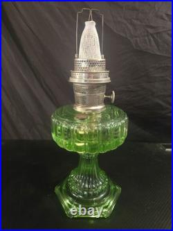 Vtg Aladdin Green Glass Bell Stem Oil Lamp (uranium)