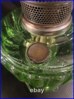 Vtg Aladdin Green Glass Bell Stem Oil Lamp (uranium)