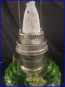 Vtg Aladdin Green Glass Bell Stem Oil Lamp (uranium)