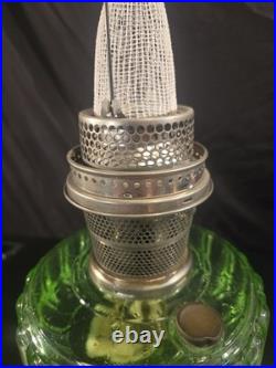 Vtg Aladdin Green Glass Bell Stem Oil Lamp (uranium)