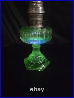 Vtg Aladdin Green Glass Bell Stem Oil Lamp (uranium)