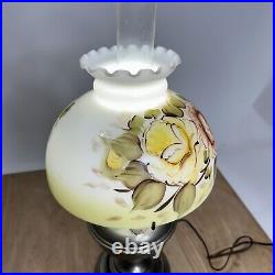 Vtg Aladdin Model 11 Oil/Kerosene Lamp with Floral Milk Glass Shade Electrified