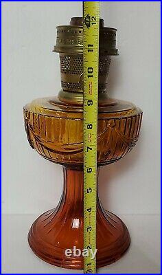Vtg Aladdin Model 23 Amber Heavy Glass Short Lincoln Drape 12 Oil Lamp (e4)