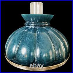 Vtg Aladdin Model 23 ca 1970 Kerosene Lamp with Green Glass Shade & Chimney 20H
