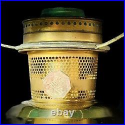 Vtg Aladdin Model 23 ca 1970 Kerosene Lamp with Green Glass Shade & Chimney 20H