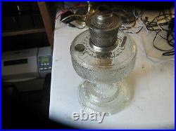 Vtg Aladdin Nu Type Model B Burner Patterned Clear Glass Base Kerosene Oil Lamp