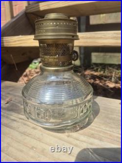 Vtg Aladdin Oil Lamp Clear Model 23 Colonial Squares Original Cond. Sticker