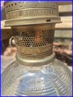 Vtg Aladdin Oil Lamp Clear Model 23 Colonial Squares Original Cond. Sticker