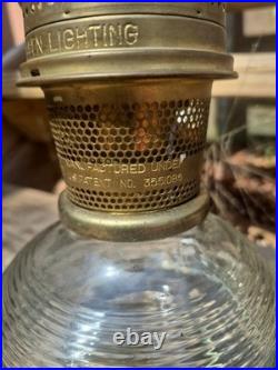 Vtg Aladdin Oil Lamp Clear Model 23 Colonial Squares Original Cond. Sticker