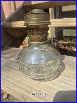 Vtg Aladdin Oil Lamp Clear Model 23 Colonial Squares Original Cond. Sticker