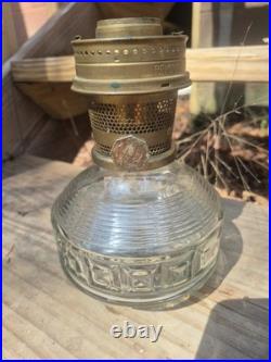 Vtg Aladdin Oil Lamp Clear Model 23 Colonial Squares Original Cond. Sticker