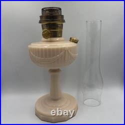 Vtg Aladdin Pink Alacite Uuranium Glass Oil Lamp Model B Tall Lincoln Drape Glow