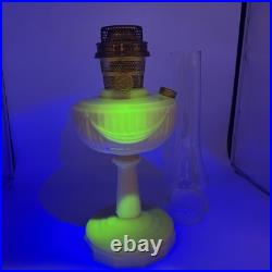 Vtg Aladdin Pink Alacite Uuranium Glass Oil Lamp Model B Tall Lincoln Drape Glow