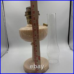 Vtg Aladdin Pink Alacite Uuranium Glass Oil Lamp Model B Tall Lincoln Drape Glow