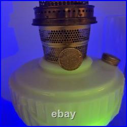 Vtg Aladdin Pink Alacite Uuranium Glass Oil Lamp Model B Tall Lincoln Drape Glow
