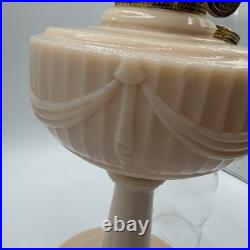 Vtg Aladdin Pink Alacite Uuranium Glass Oil Lamp Model B Tall Lincoln Drape Glow