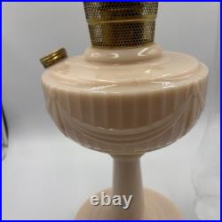 Vtg Aladdin Pink Alacite Uuranium Glass Oil Lamp Model B Tall Lincoln Drape Glow