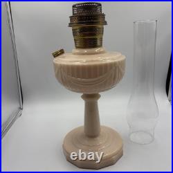 Vtg Aladdin Pink Alacite Uuranium Glass Oil Lamp Model B Tall Lincoln Drape Glow