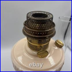 Vtg Aladdin Pink Alacite Uuranium Glass Oil Lamp Model B Tall Lincoln Drape Glow