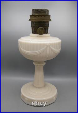 Vtg Aladdin White Alacite Glass Lincoln Tall Drape Oil Lamp withModel B Burner #1