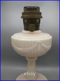Vtg Aladdin White Alacite Glass Lincoln Tall Drape Oil Lamp withModel B Burner #1