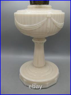Vtg Aladdin White Alacite Glass Lincoln Tall Drape Oil Lamp withModel B Burner #1