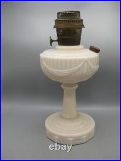 Vtg Aladdin White Alacite Glass Lincoln Tall Drape Oil Lamp withModel B Burner #1