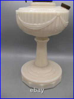 Vtg Aladdin White Alacite Glass Lincoln Tall Drape Oil Lamp withModel B Burner #1