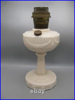 Vtg Aladdin White Alacite Glass Lincoln Tall Drape Oil Lamp withModel B Burner #1