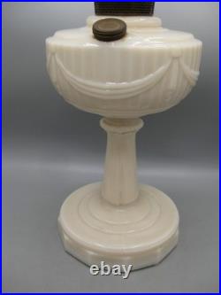 Vtg Aladdin White Alacite Glass Lincoln Tall Drape Oil Lamp withModel B Burner #1