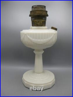 Vtg Aladdin White Alacite Glass Lincoln Tall Drape Oil Lamp withModel B Burner #2