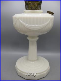 Vtg Aladdin White Alacite Glass Lincoln Tall Drape Oil Lamp withModel B Burner #2 Vtg Aladdin White Alacite Glass Lincoln Tall Drape Oil Lamp withModel B Burner #2